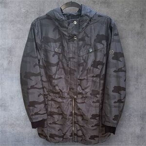 Michael Kors MK Women’s HOODED Black CAMO Fleece Lined Coat - NWT